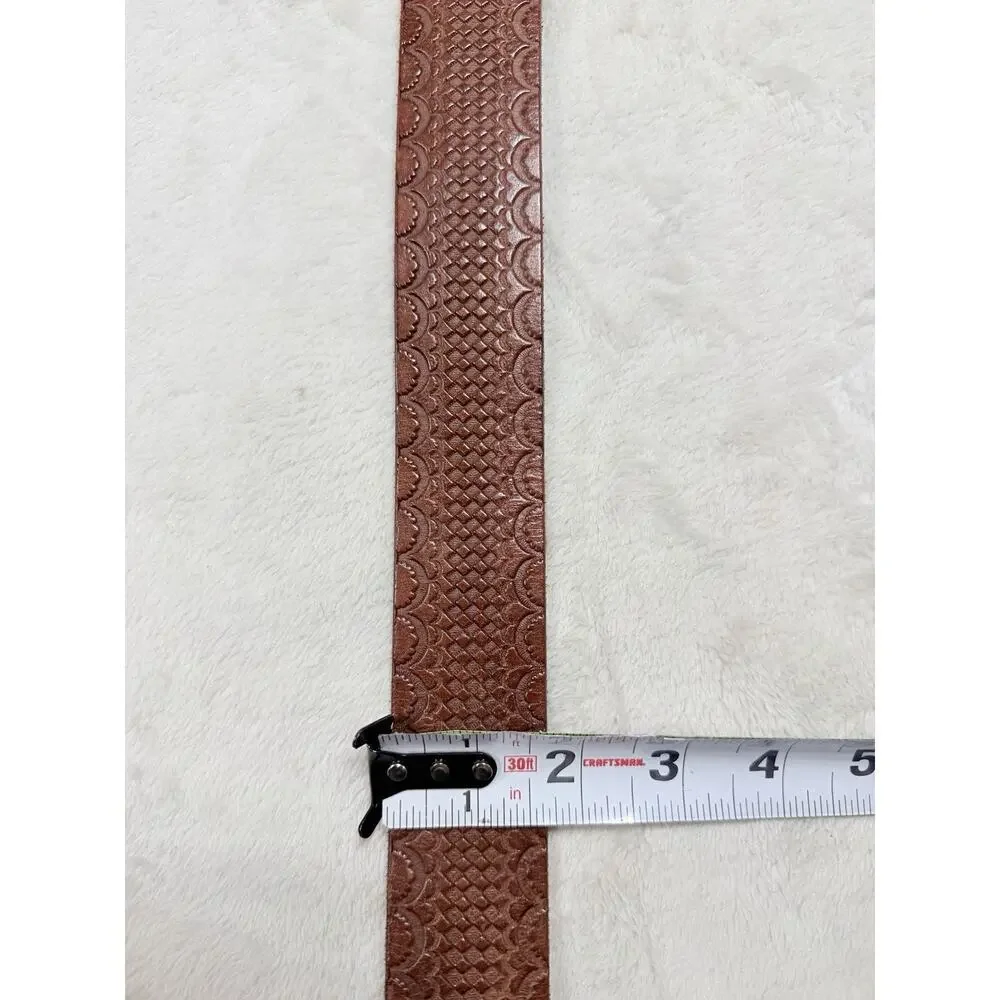 We The Free People Leather Belt Womens Medium M Basketweave Oval Buckle Brown